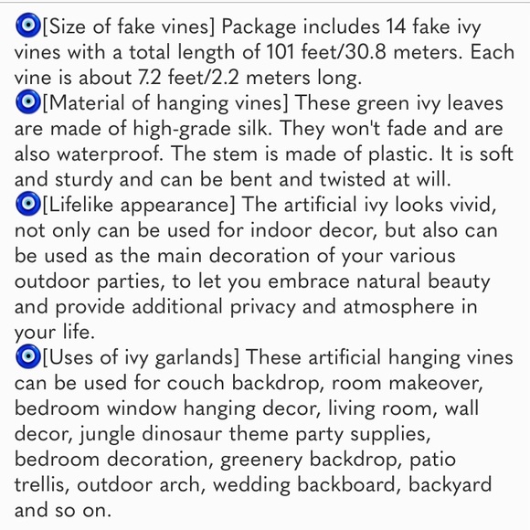 14 Pack 101ft Artificial Ivy Greenery Garland Fake Vines Hanging Plants Backdrop - Picture 7 of 7